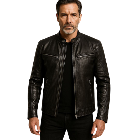 Herren PU-Lederjacke mit Stehkragen