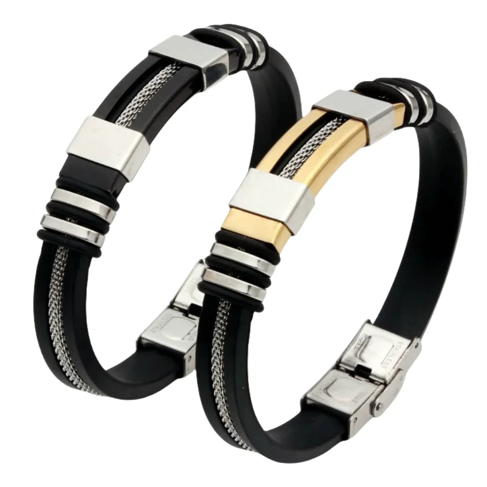 Stainless Steel Silicon Leather Bracelet