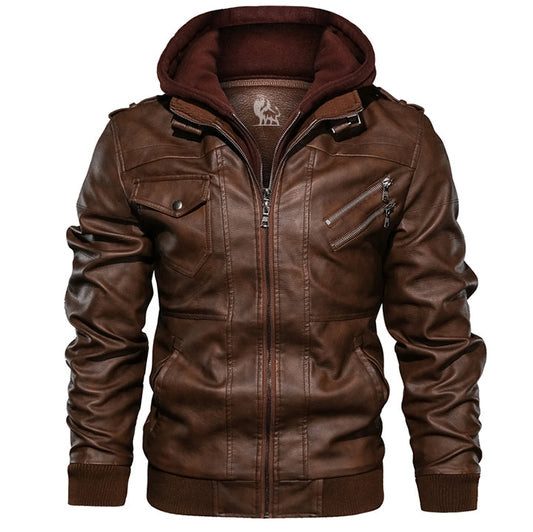 Elegant Hooded Leather Jacket