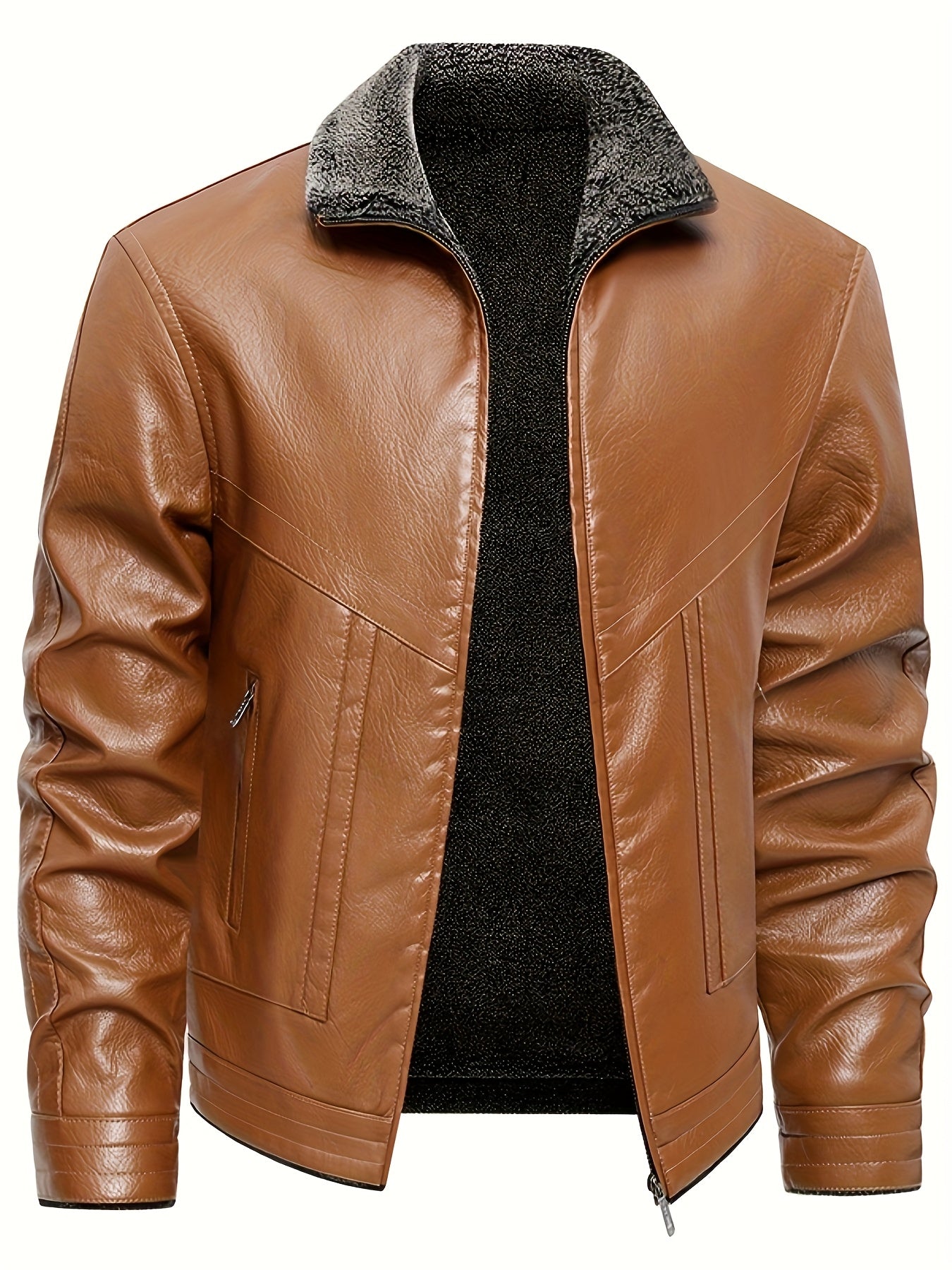 Elegant Fleece-Lined Leather Jacket