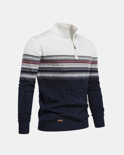 Frederico Cotton Zip Sweater with Pattern