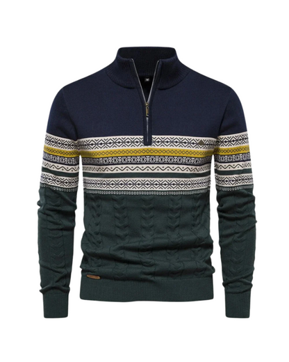Frederico Cotton Zip Sweater with Pattern