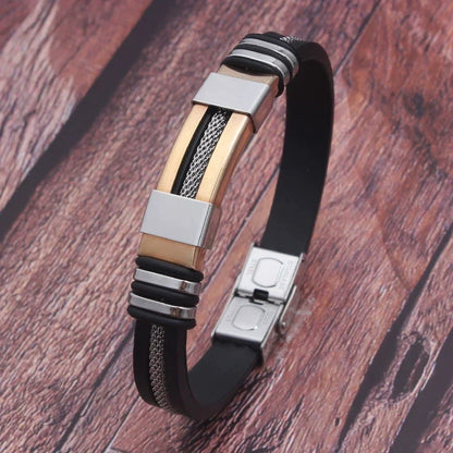Stainless Steel Silicon Leather Bracelet