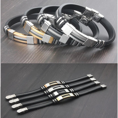 Stainless Steel Silicon Leather Bracelet
