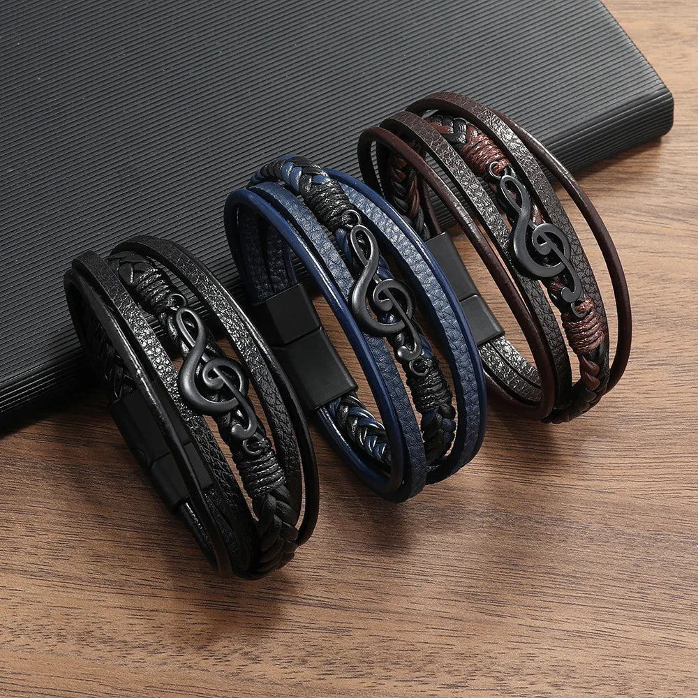 Musical Symbol Men's Leather Bracelet