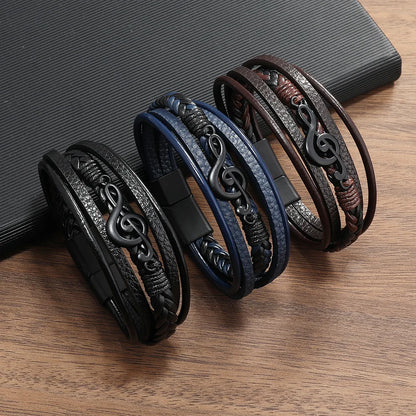 Musical Symbol Men's Leather Bracelet