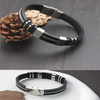 Stainless Steel Silicon Leather Bracelet