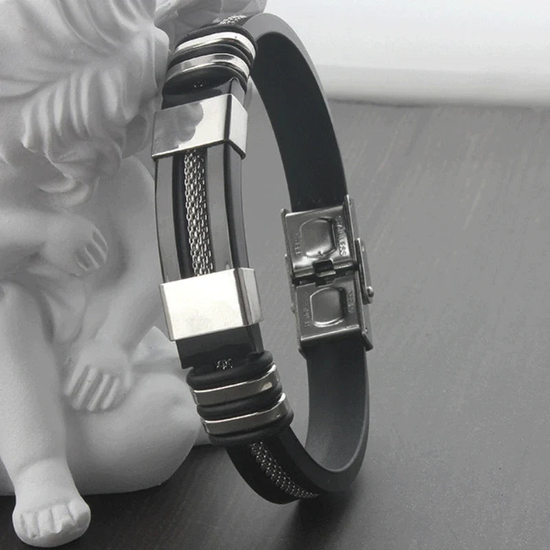 Stainless Steel Silicon Leather Bracelet