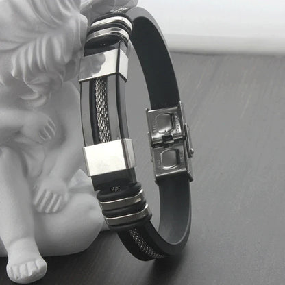 Stainless Steel Silicon Leather Bracelet