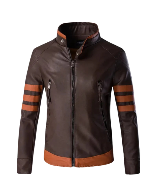 Elegant Striped Leather Jacket