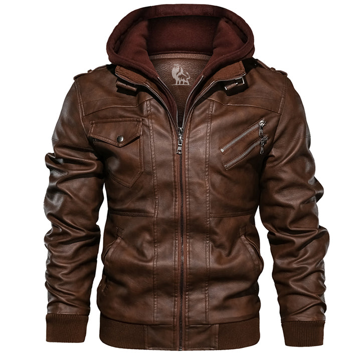 Elegant Hooded Leather Jacket