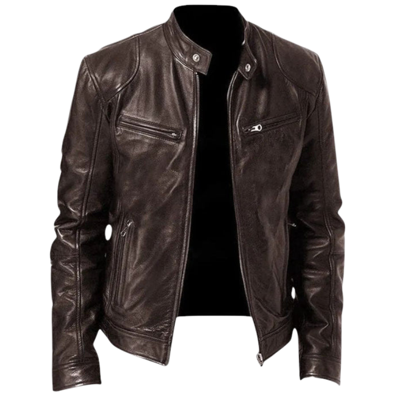 Herren PU-Lederjacke mit Stehkragen