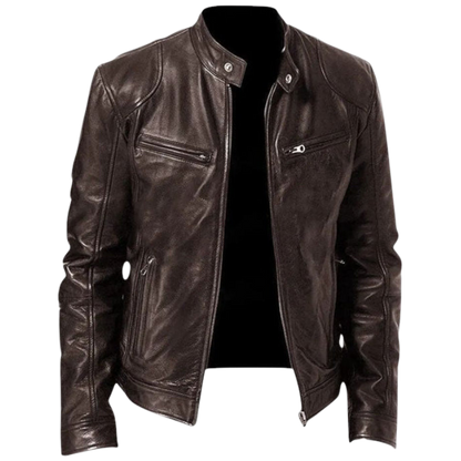 Herren PU-Lederjacke mit Stehkragen