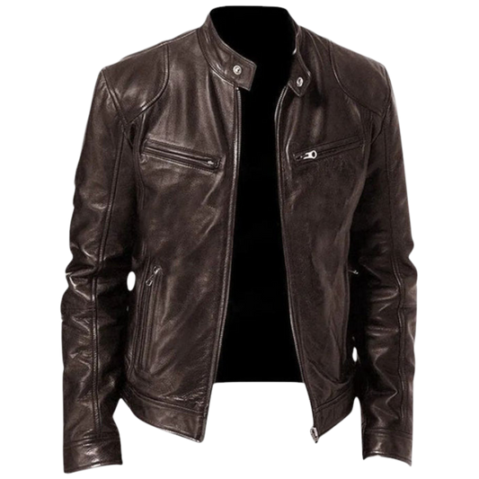 Herren PU-Lederjacke mit Stehkragen