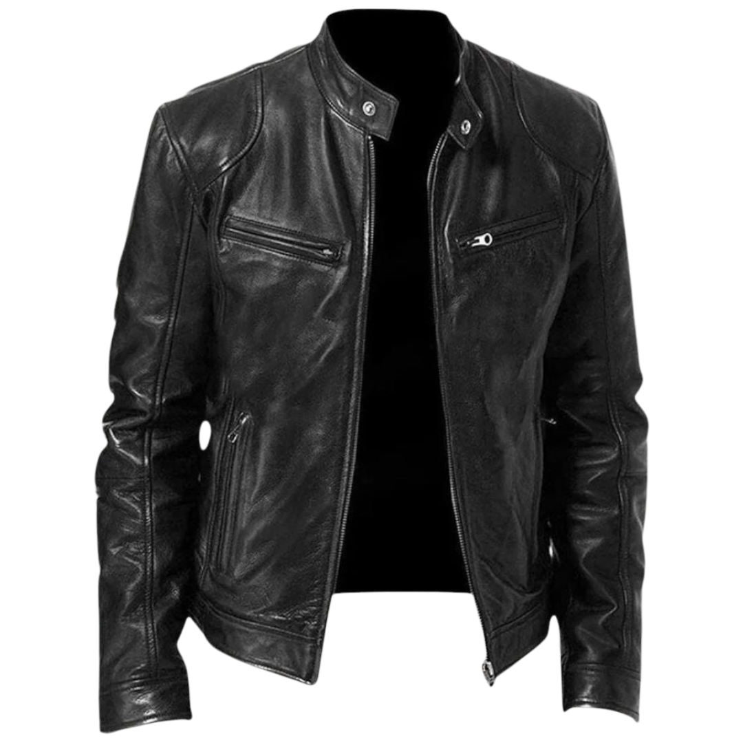 Herren PU-Lederjacke mit Stehkragen