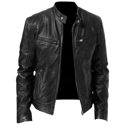 Herren PU-Lederjacke mit Stehkragen