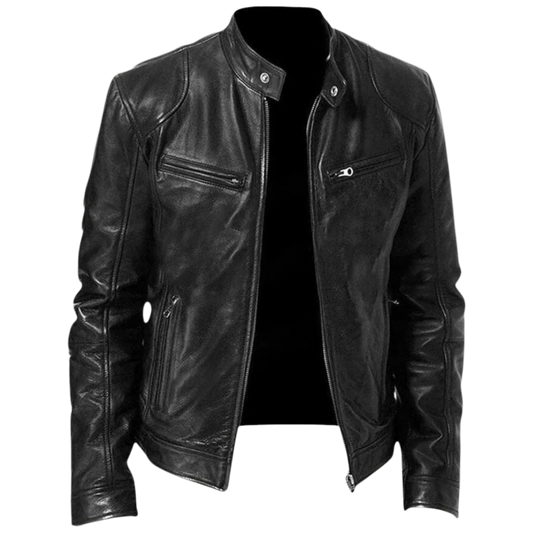 Herren PU-Lederjacke mit Stehkragen