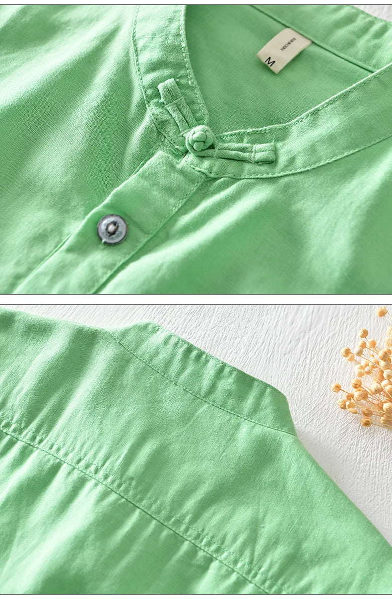 Short Sleeved Cotton Linen Shirt