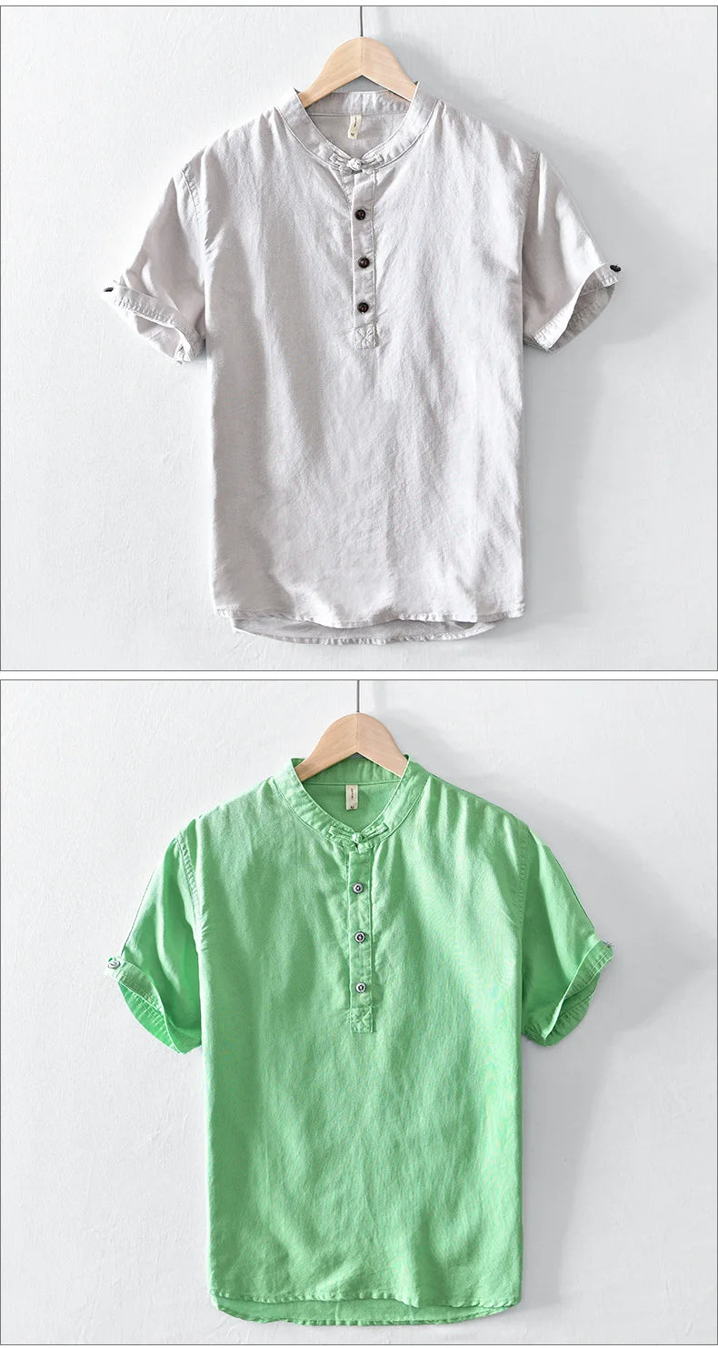 Short Sleeved Cotton Linen Shirt