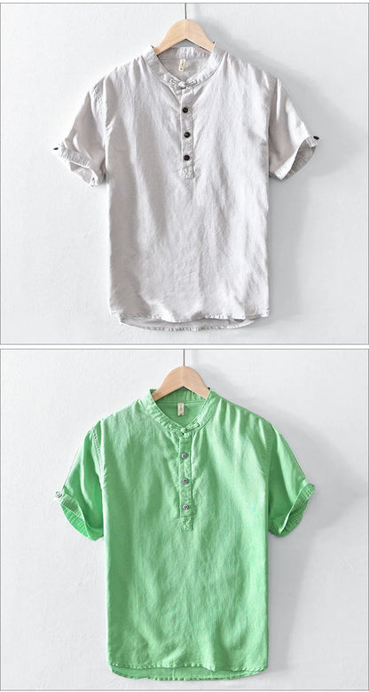 Short Sleeved Cotton Linen Shirt
