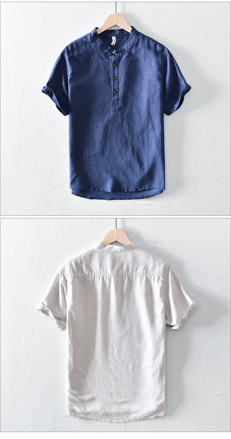 Short Sleeved Cotton Linen Shirt