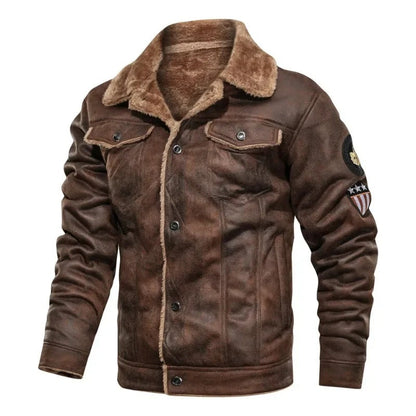 Elegant Warm Fleece Leather Jacket