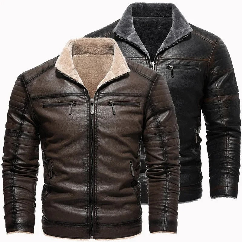 Retro Fleece Lined Leather Jacket
