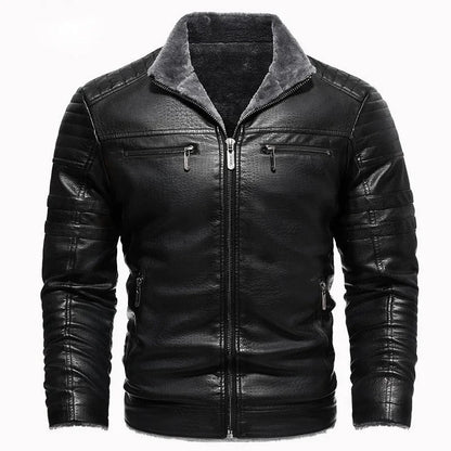 Retro Fleece Lined Leather Jacket