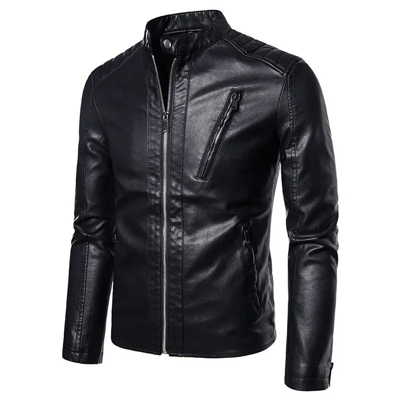 Elegant Stand Collar Leather Jacket