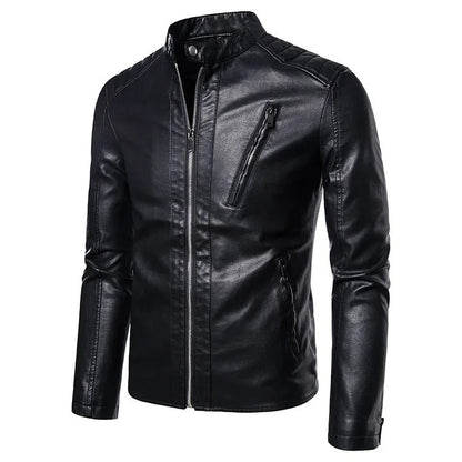 Elegant Stand Collar Leather Jacket