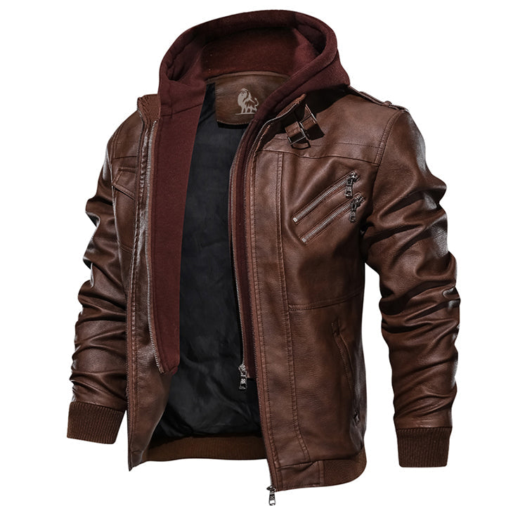 Elegant Hooded Leather Jacket