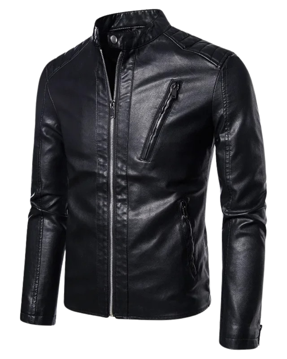 Elegant Stand Collar Leather Jacket