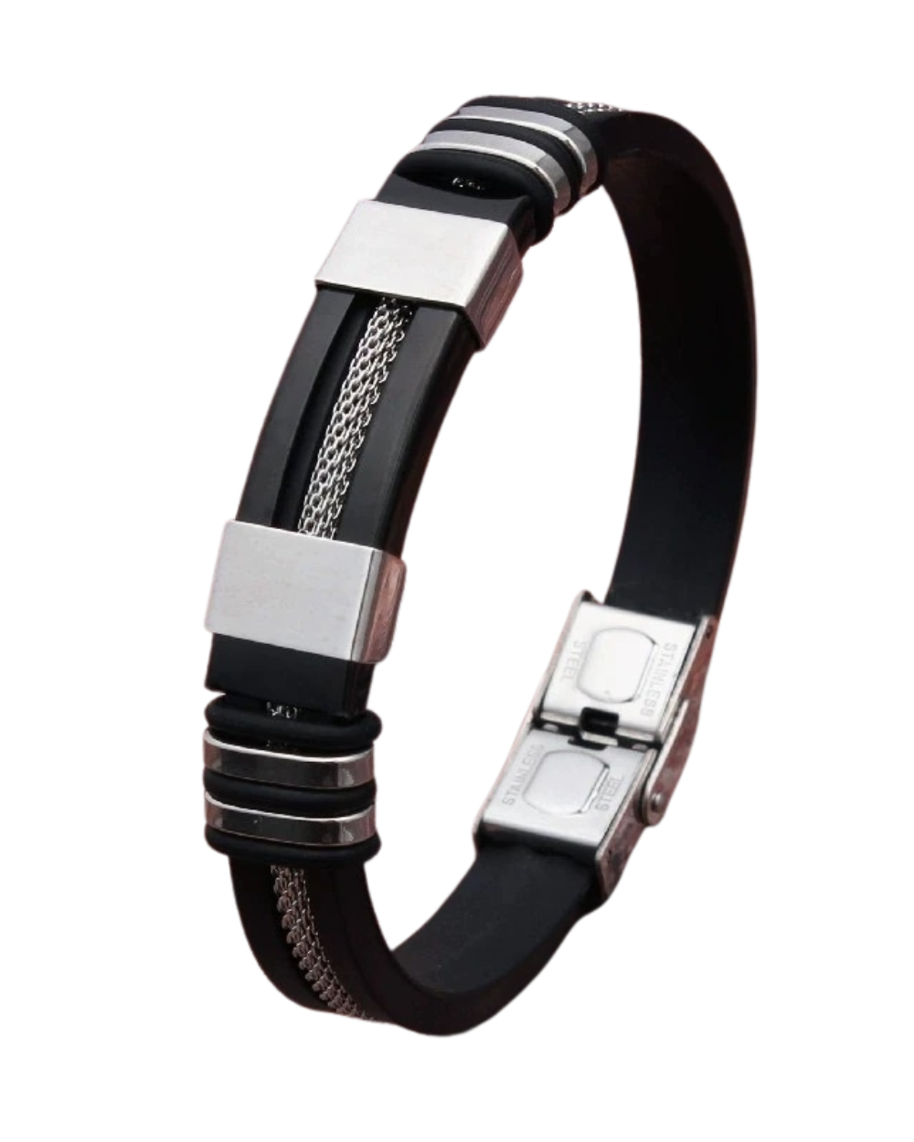 Stainless Steel Silicon Leather Bracelet