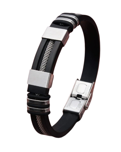 Stainless Steel Silicon Leather Bracelet