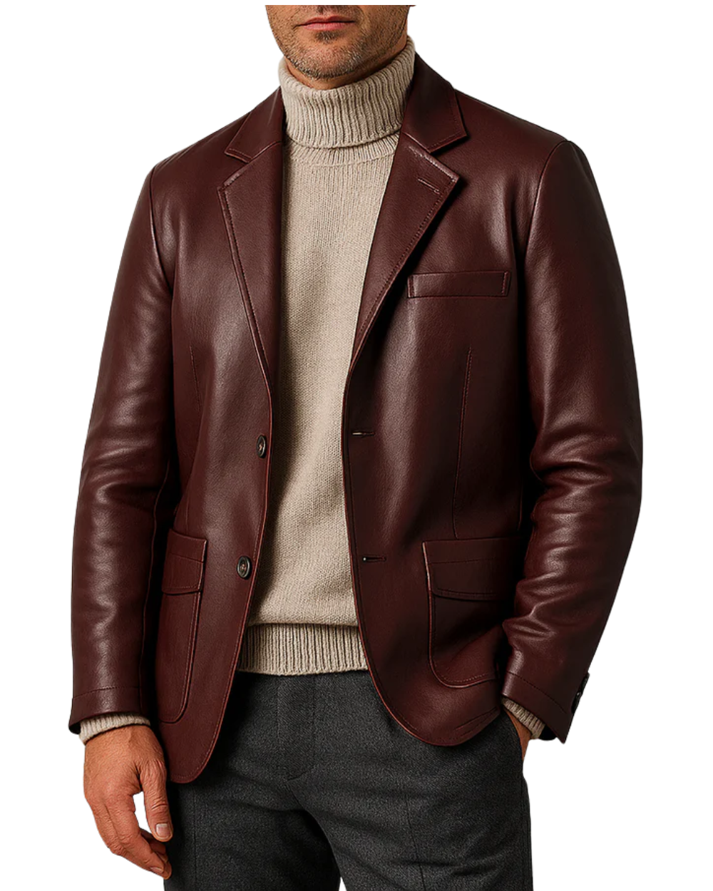 Elegant Leather Men's Blazer