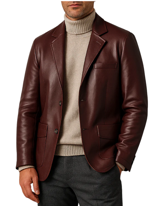 Elegant Leather Men's Blazer