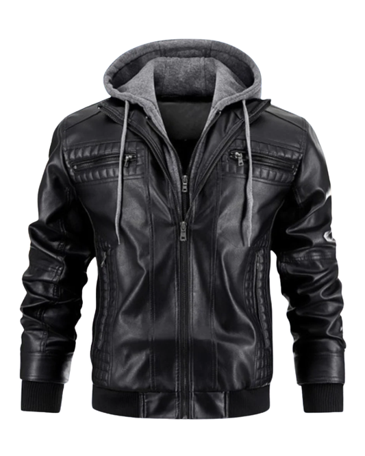 Casual Hooded Leather Jacket