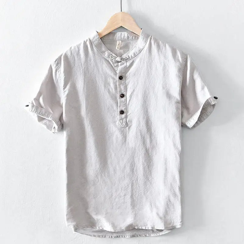 Short Sleeved Cotton Linen Shirt