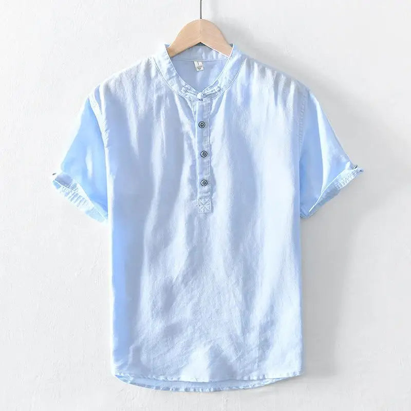 Short Sleeved Cotton Linen Shirt