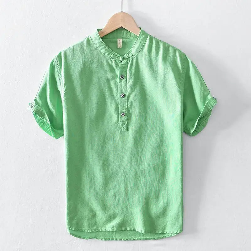 Short Sleeved Cotton Linen Shirt